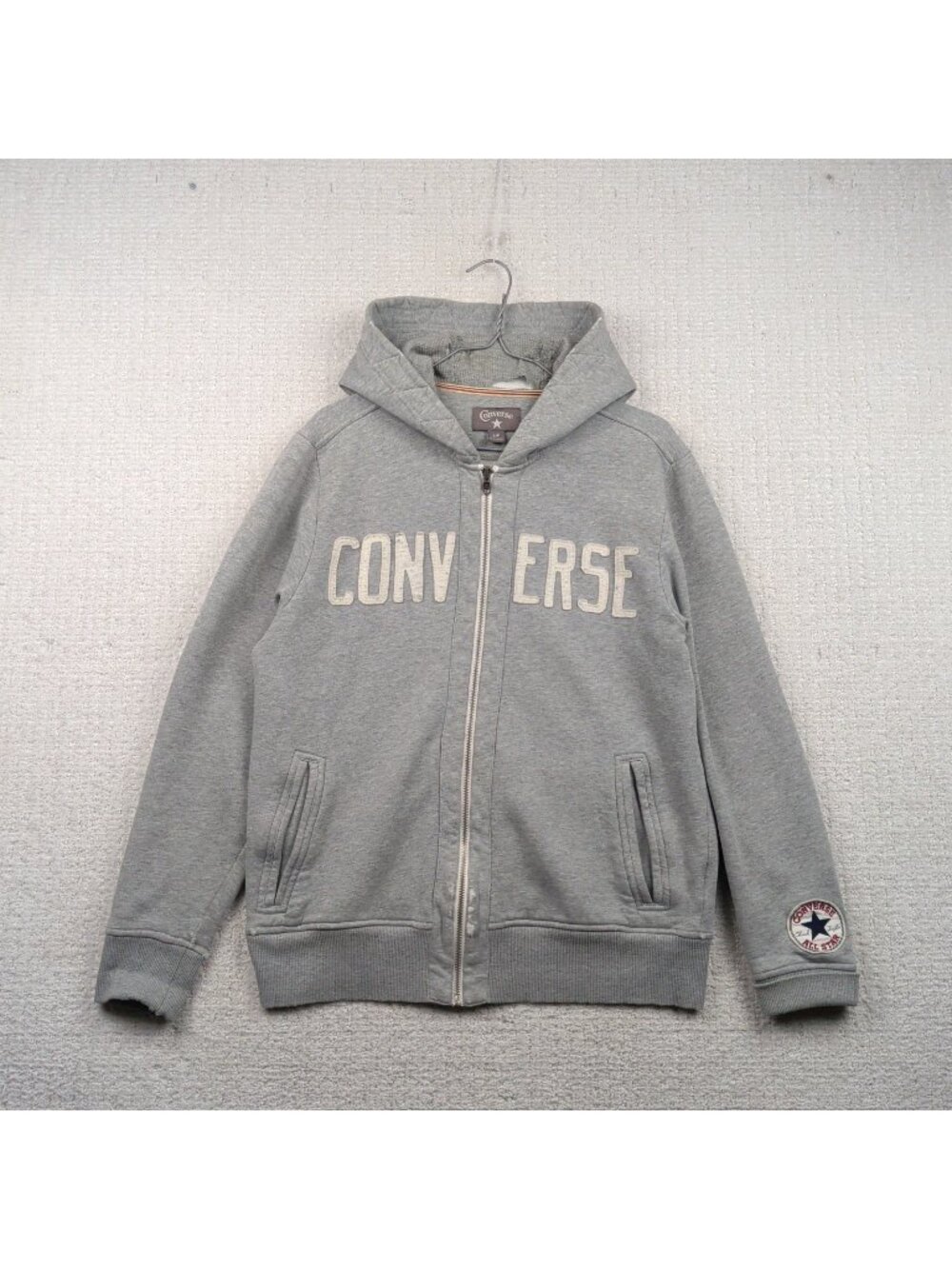 Y2K Converse All Star Basketball Full Zip Hoodie Ditressed Grunge Spell out Sz S